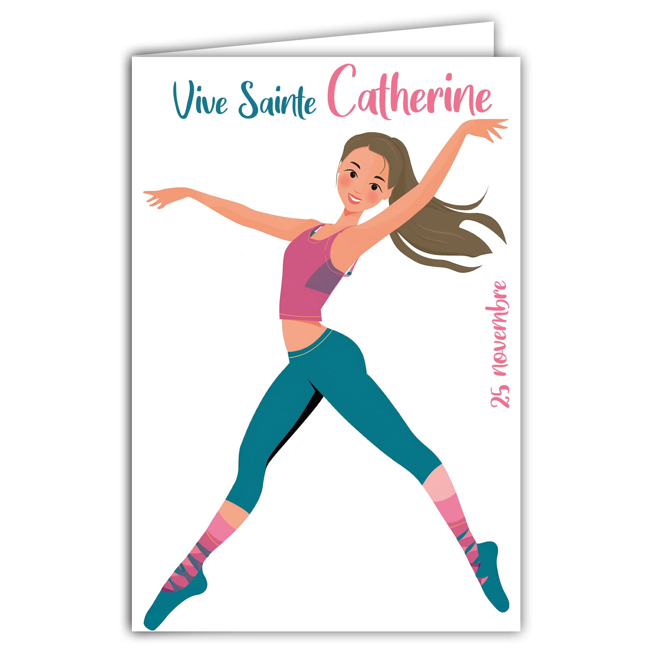 68-1350 Carte Vive Sainte Catherine 25 November Wish a Happy Party to a Young Girl Woman Dancer Ballet Shoes Classic Modern Contemporary – With White Envelope 12 x 17 cm