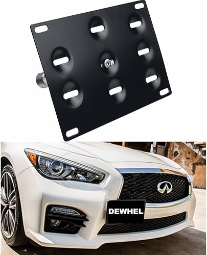 Soporte para patente de sedán Infiniti Q50, modelos 14-16, de la marca Dewhel JDM - Instalación en gancho de remolque del paragolpes delantero con