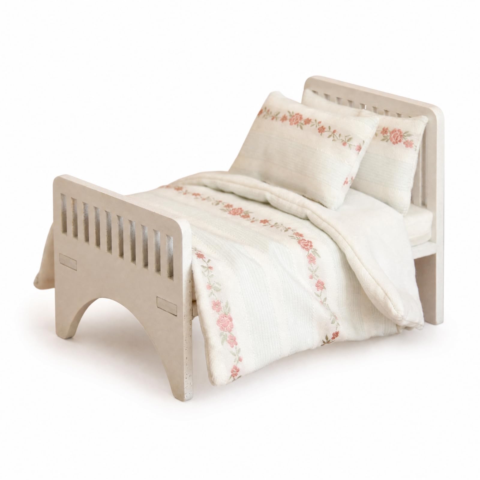 Letto in Legno per Casa Delle Bambole | Elegante, Sicuro, Letto per Bambole con Materassi e Cuscini, Diorama, Bambini, Collezionisti,