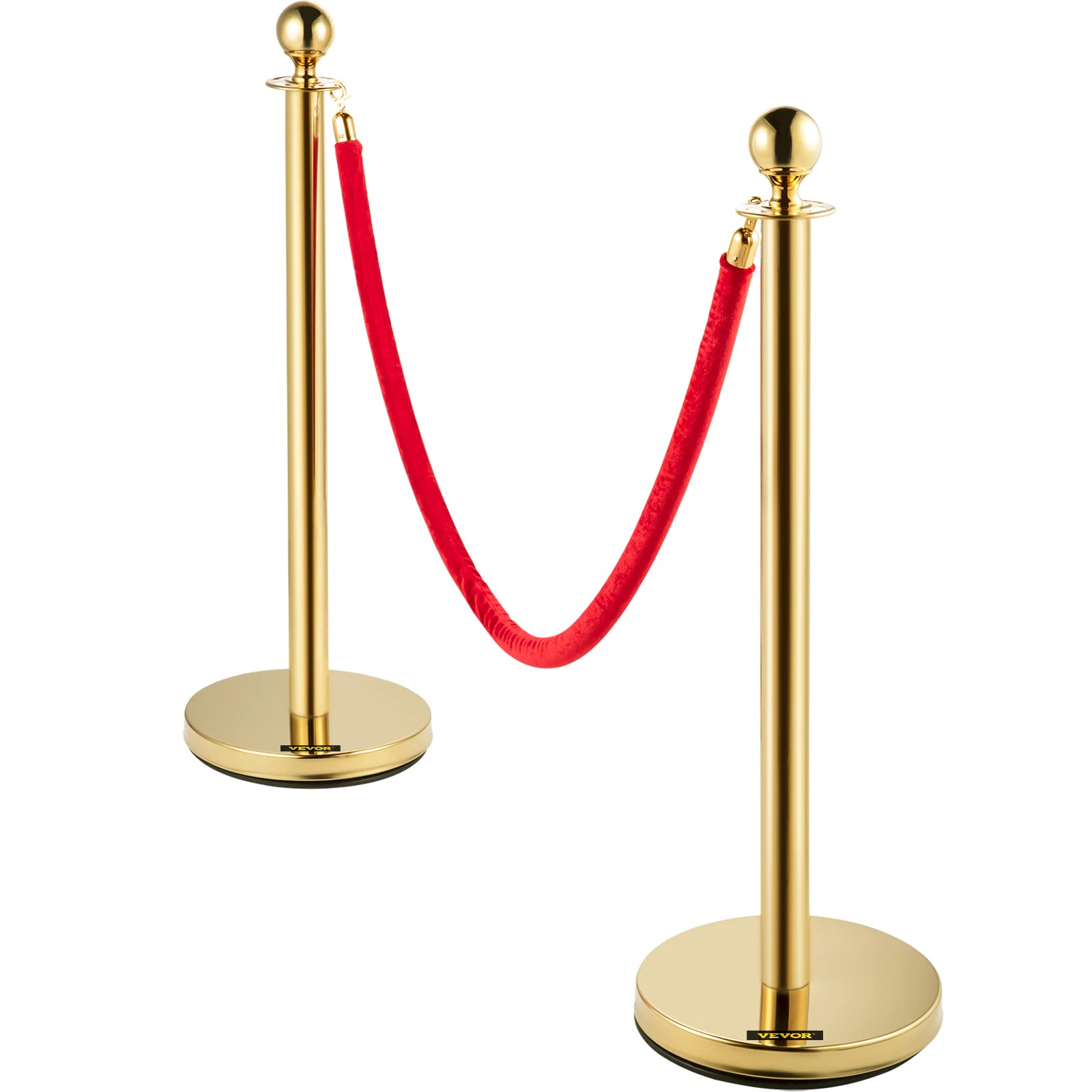VEVOR Barriera per Il Controllo della Folla con Corda di Velluto Rosso, 4 Pezzi Corda da 1,5 m Barriere di Controllo della Folla Tondo Post Palo per Teatri, Hotel, Casinò, Biglietterie ed Eventi