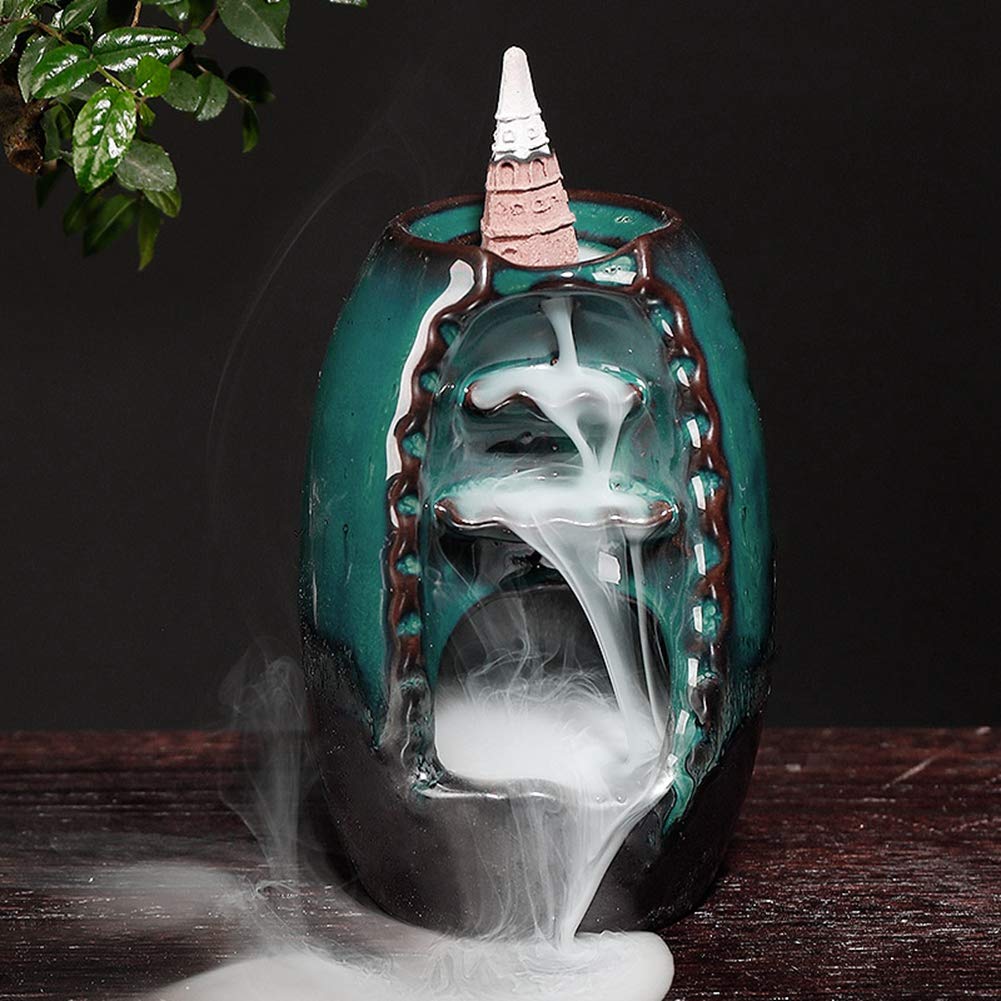 Bruciatore Incenso A Riflusso LIZEALUCKY In Ceramica – Cascata Di Fumo Con 10 Coni Aromatici, Decorazione Casa - 4