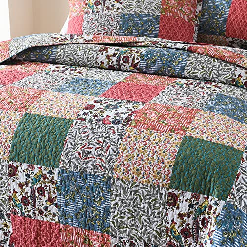 Visimisi Cotton Bedspread Quilt Sets Reversible Coverlet Sets Comforters Vintage Plaid Patchwork Bedspread (Birds Floral Pattern, King Size) #TOP3