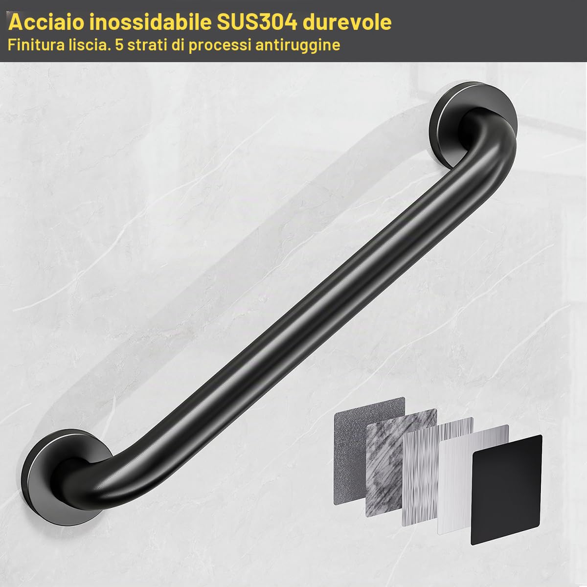 FANHAO Maniglia Doccia Anziani, 2 Pezzi 41cm Maniglione Bagno Disabili Acciaio Inox 304, Doccia Anziani, Maniglia Bagno, Il Cucina, WC, Vasca Scale Gradini, Mobilità Ridotta - Nero