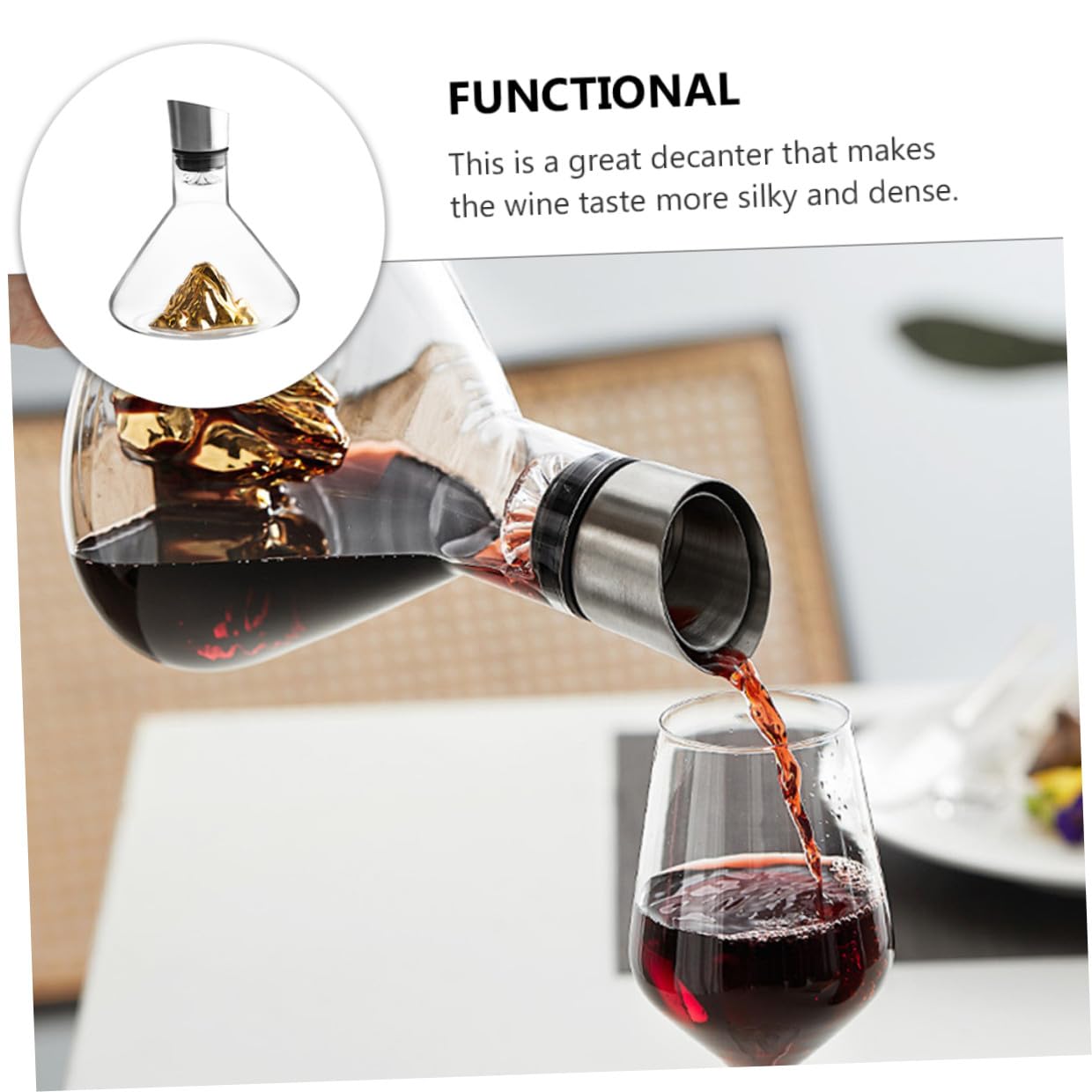 FOMIYES Decanter Funzionalità e Cristallo Colore in 1500ml per Design Oro di Aerazione e Decantazione, per Occasioni Speciali
