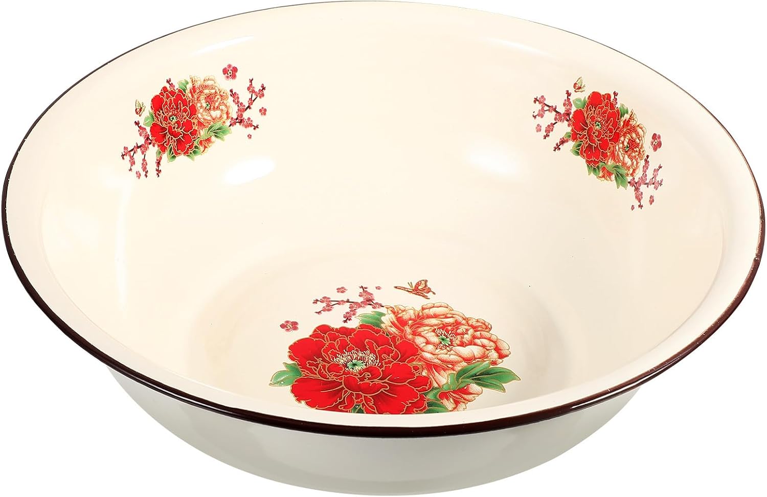 GLEAVI Vintage Enameled Mixing Bowl 28cm Retro Food-grade Enamel Basin Household Kitchen Wash Basin for Baking and Face Washing, Random Pattern Design Random Style