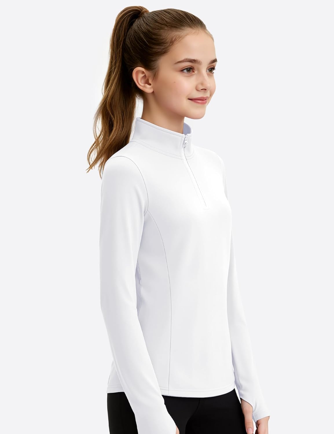 JOCMIC Girls Half Zip Athletic Jacket, Equestrian Horse Riding Long Sleeve Shirt, Kids Workout Jackets for Golf - Image 3