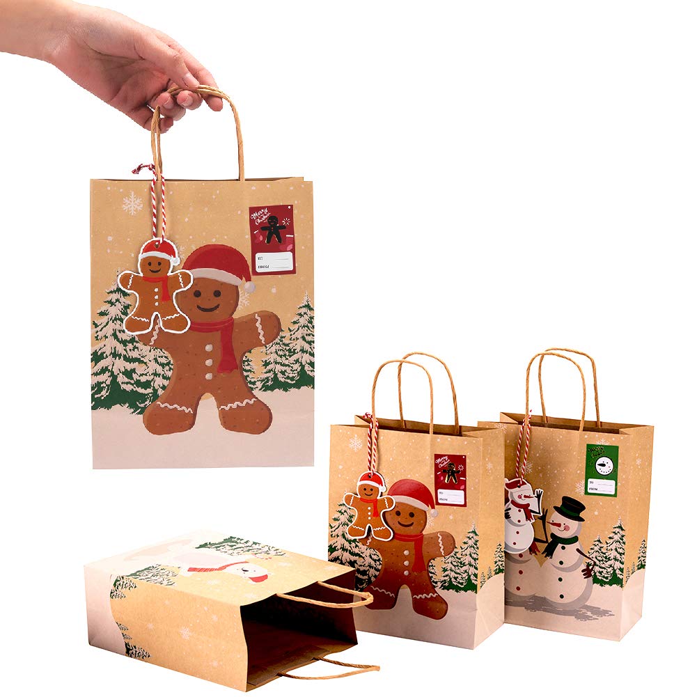 SAMSYOKI 24 Pezzi Sacchetti Regalo di Natale in Carta Kraft, Scatole per Caramelle Natalizie Riutilizzabili con Etichette Scatola Regalo Natalizia per Biscotti Dolci Regali Schokolade (Natale