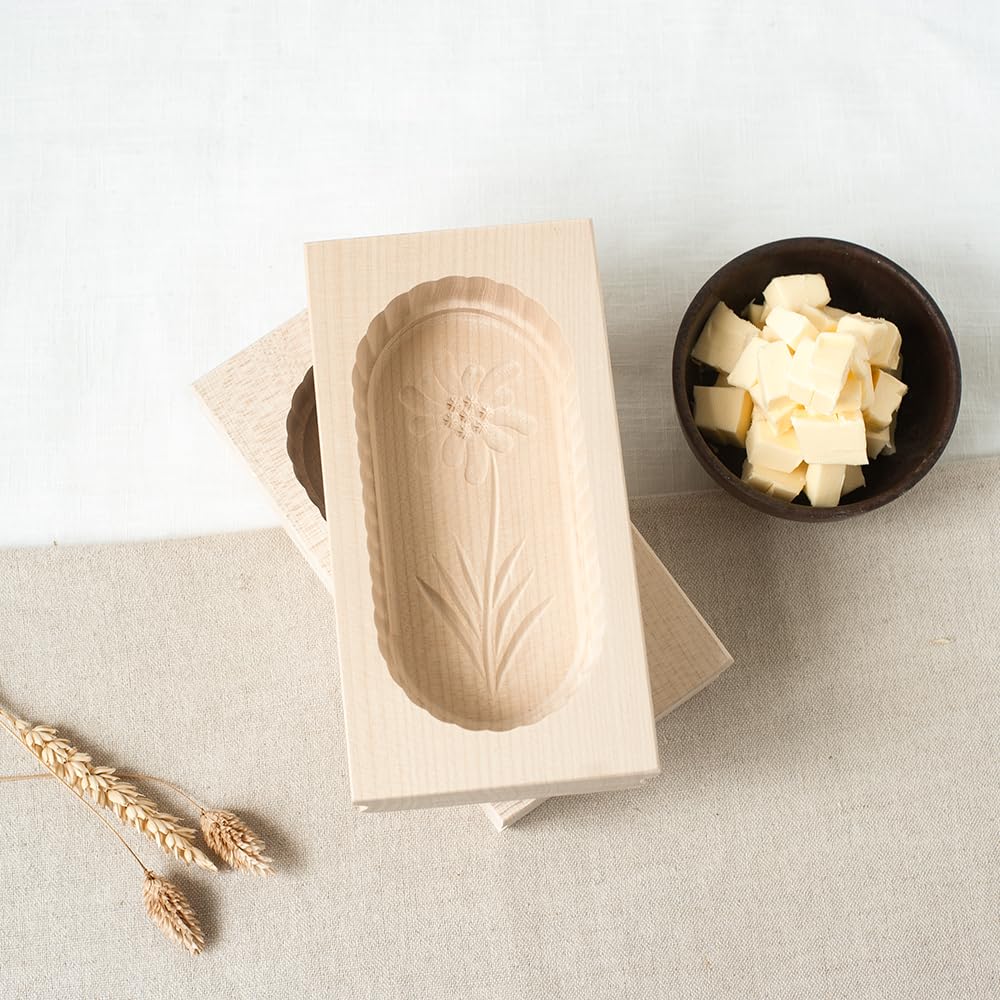 HOFMEISTER® stampo per burro in legno 250 g, 19 cm, motivo stella alpina, fatto a mano in Germania, stampo decorativo angolare in acero domestico