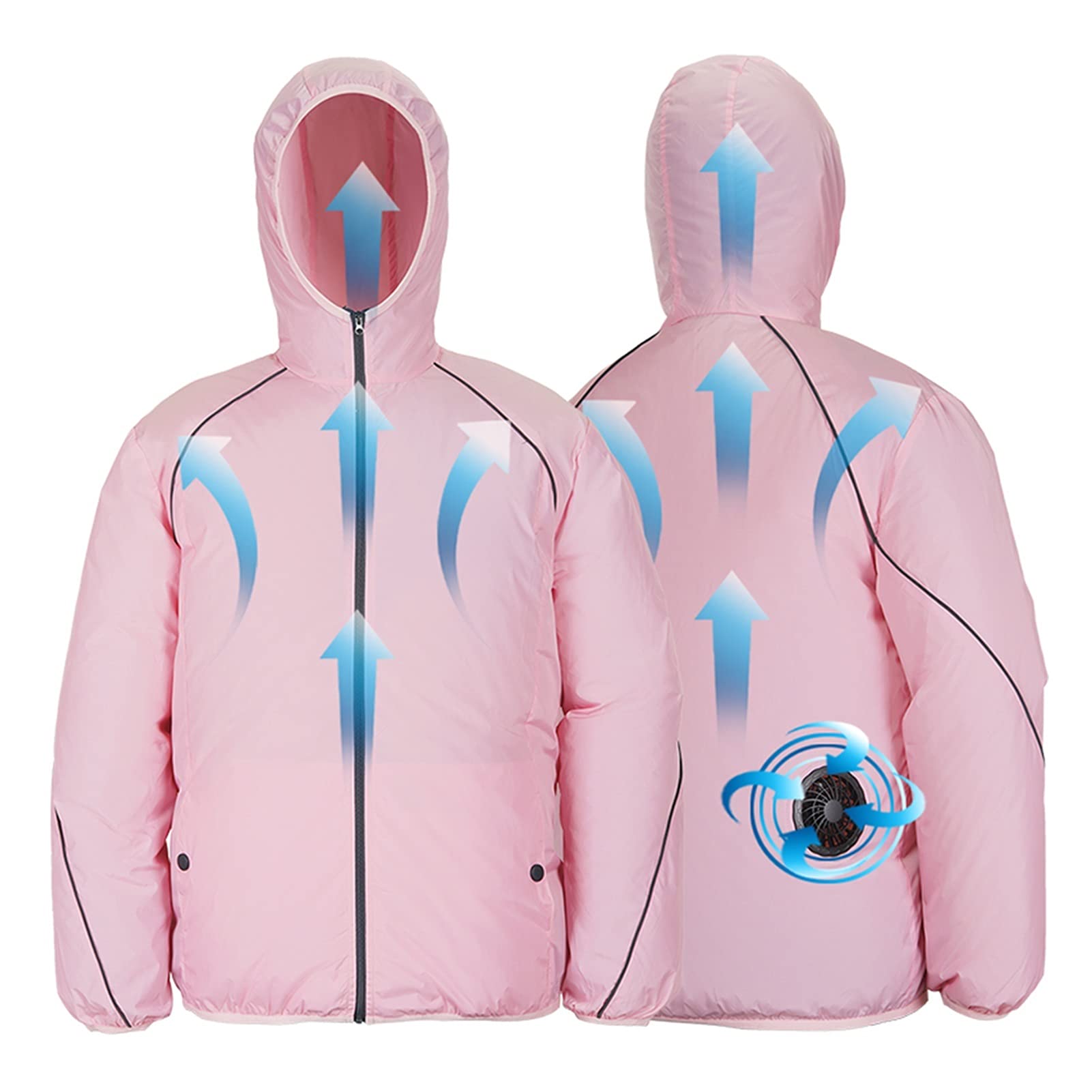 Chłodzenie Lato Nowy Wentylator Kurtka Chłodzona Mężczyźni Kobiety Klimatyzacja Kurtki Odblaskowe Odblaskowe Kapturz (Color : Dark Blue, Size : S)
