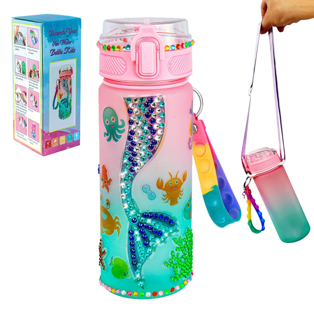 GMAXTGirls DIY Water Bottle,New Upgrade Drinks Bottle Gem Diamond Painting Crafts Kit Suit 4-10 Age,Fun Arts and Crafts Gifts Toys for Girls Birthday Christmas