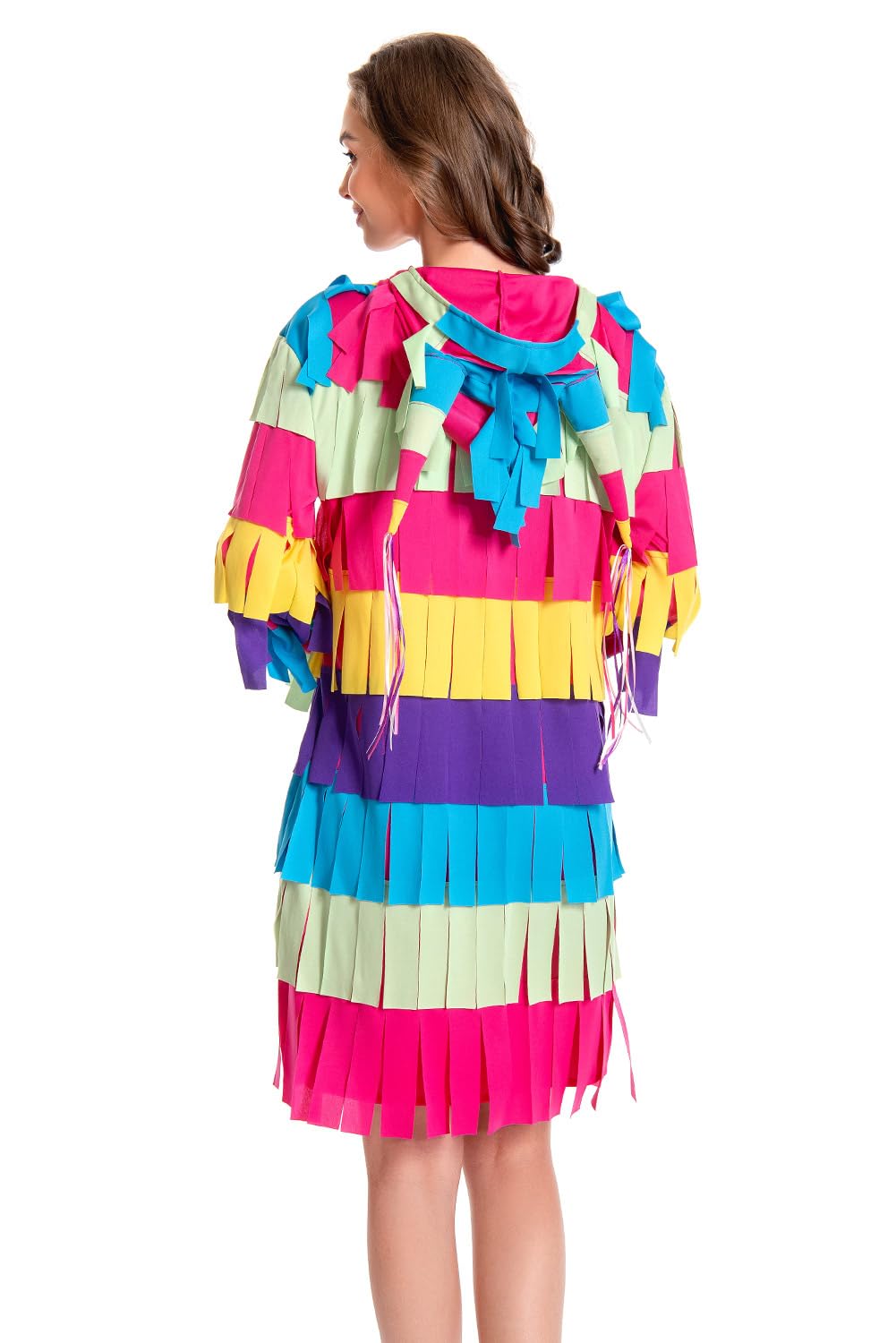 Noiclub Disfraz de piñata para mujer, con flecos de colores, disfraz de carnaval para adultos, disfraz de Halloween