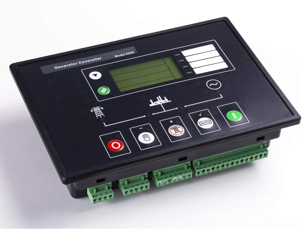 Angled front view of the DSE5220 controller showing the control buttons