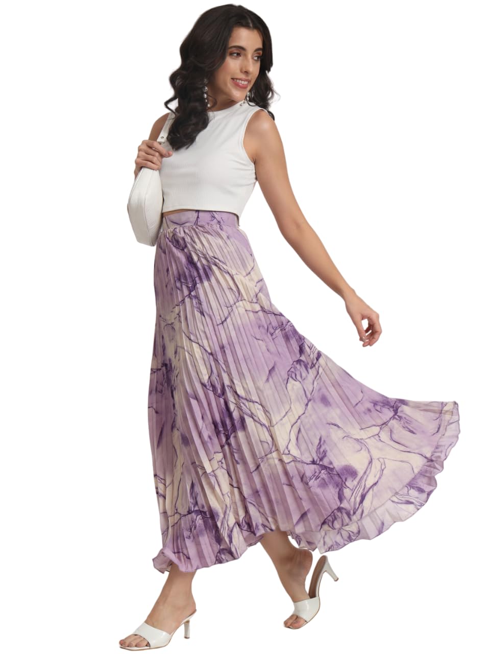 OTABUMarble Elegance A Woman's A-Line Long Printed Skirt Masterpiece Purple