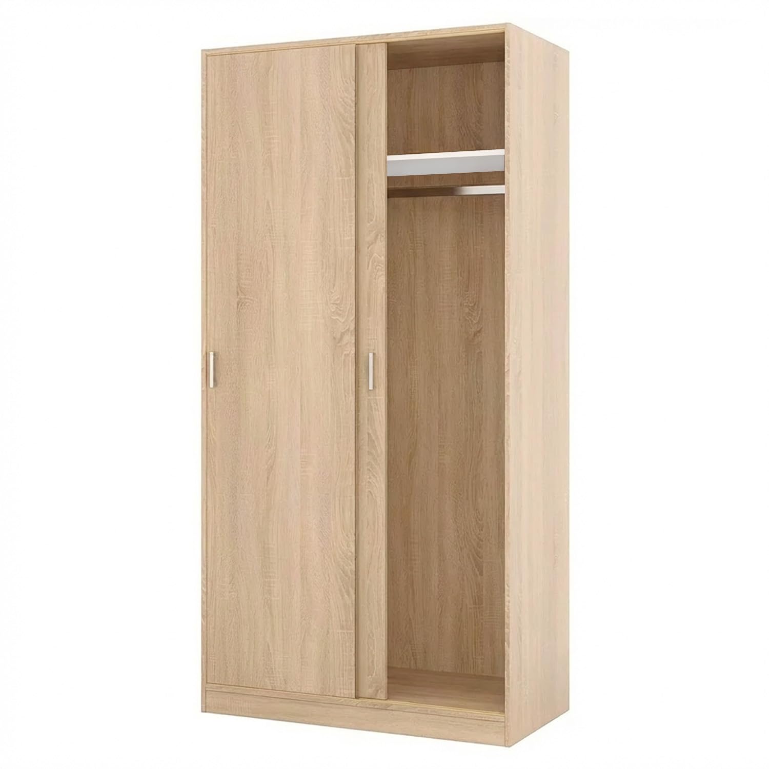 Bricozone Armadio 2 Ante Scorrevoli Con Appendiabiti E Ripiano Superiore Salvaspazio Design Moderno In Rovere Per Camera Da Letto E Cameretta Mobile Contenitore 200 x 100 x 50 Cm