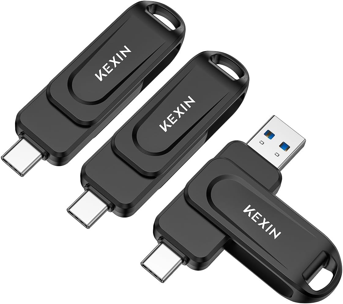 KEXIN USB C Stick USB 3.0 OTG, Dual-USB Type-C & USB-A Anschlüsse, Speicherstick für Handy, iPhone 15/16/17, Tablet, Auto, PC