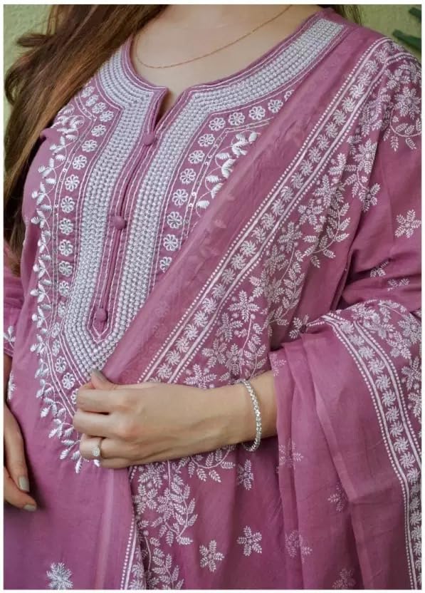 Image of ZANETA Women's Stylish Rayon Printed Kurta and Pant Set with Dupatta|Ethnic Wear|3 /4 Sleeve|Traditional Suit for Ladies