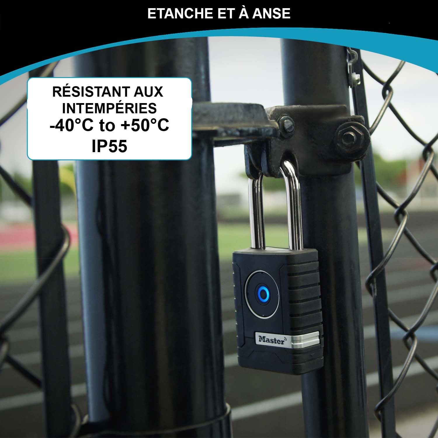 Master Lock 4401EURLHEC Cadenas Bluetooth connecté pour un usage privé ou professionnel, Etanche, Anse Longue Noir