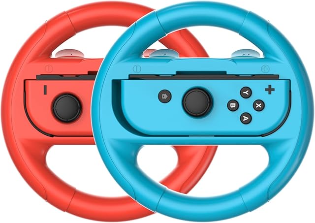 2pcs Steering Wheels for Nintendo Switch OLED, Switch Racing Wheel for Mario Kart 8 DeluxeRed+blue)