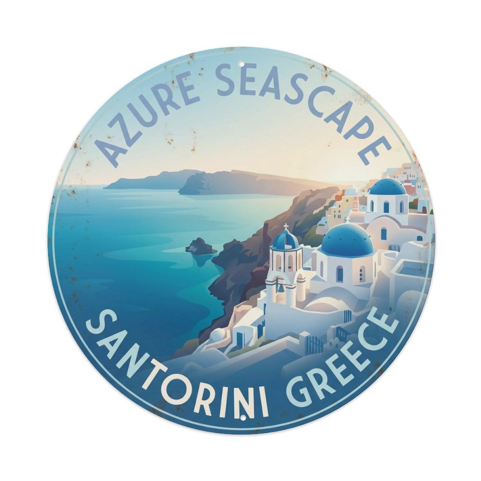Vintage Travel Seascape Santorini Azure Metal Tin Sign