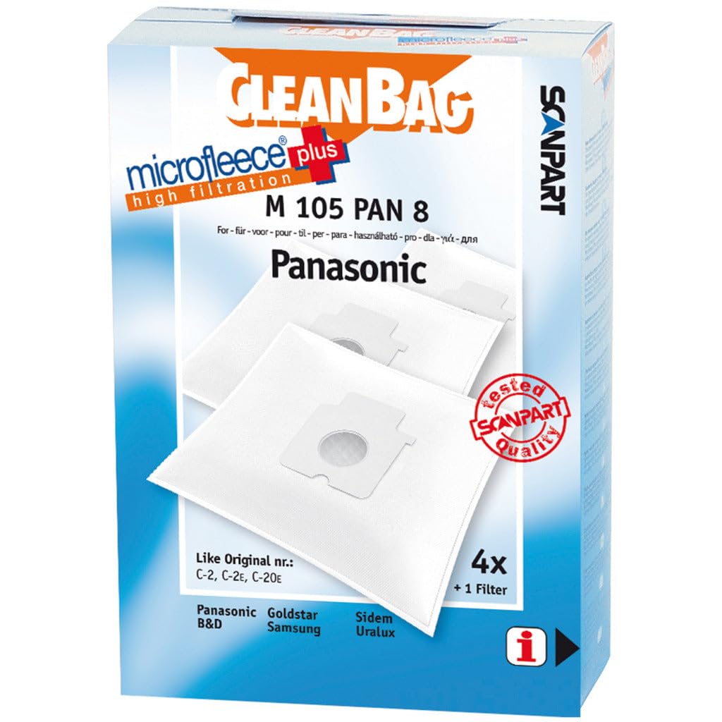 CleanBag M 105 Pan 8 Vacuum Cleaner Bags, Suitable for 2 E AMC 8 °F 96 D 1300