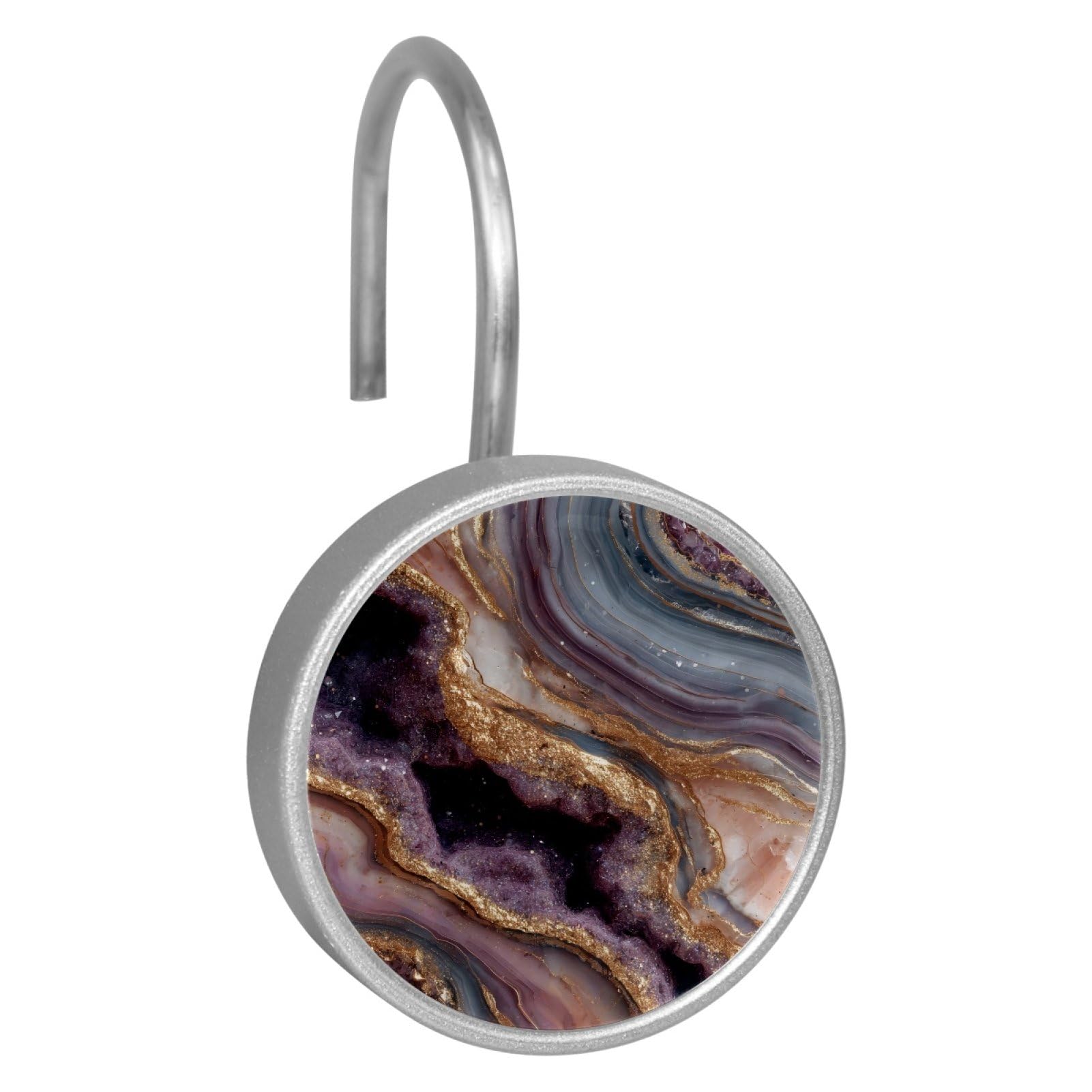 Set of 12 Stainless Steel Shower Curtain Hooks, Shower Rings for Bathroom, Rustproof Decorative Shower Hangers for Bedroom Living Room Shower Curtain Rod (Purple Growing Marble)