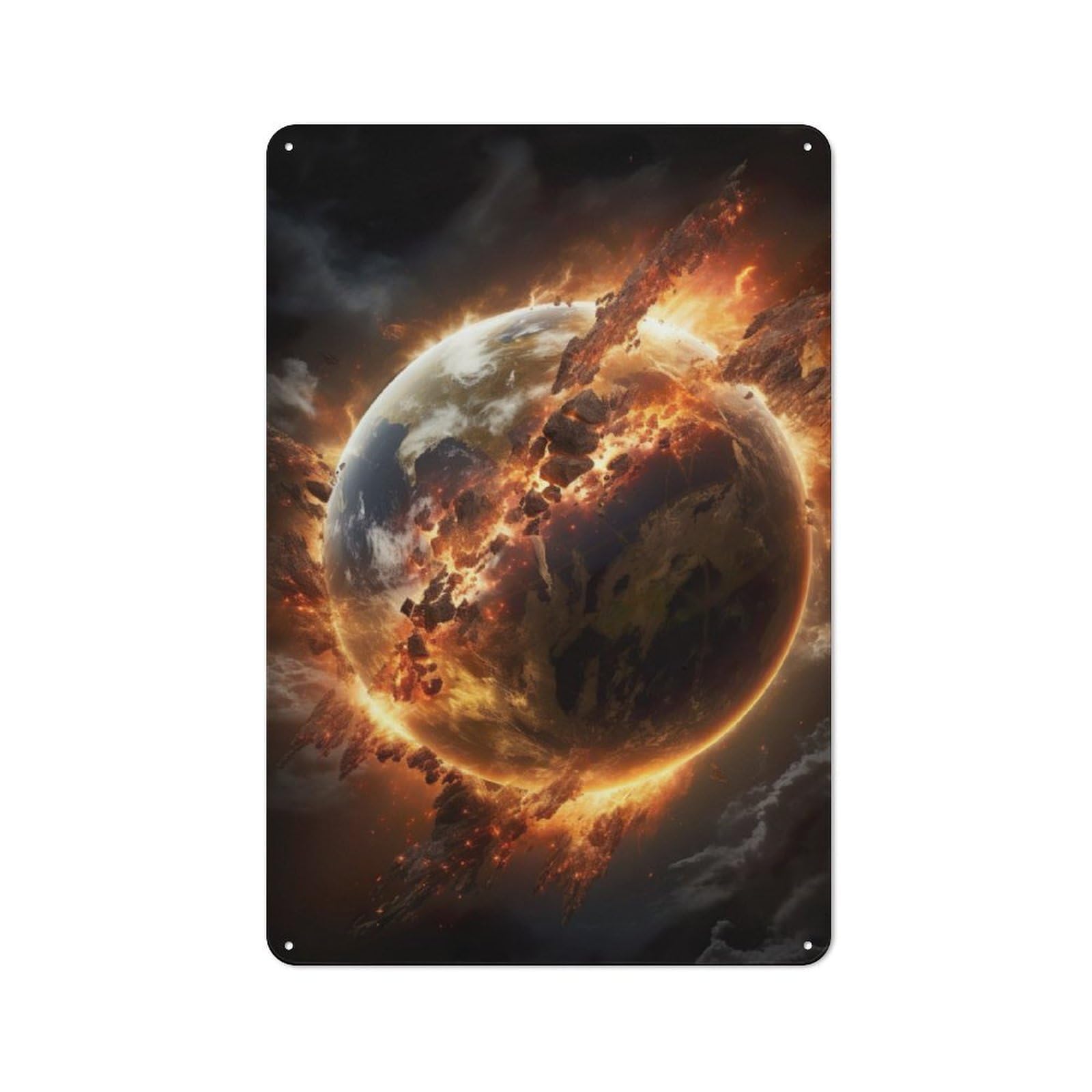 Junmoney Exploding Earth Planet For Studio Or Craft Room, Rustic Metal Wall Sign 30X20cm, For Vintage Wall Decor Fans, For Metal Sign Collectors