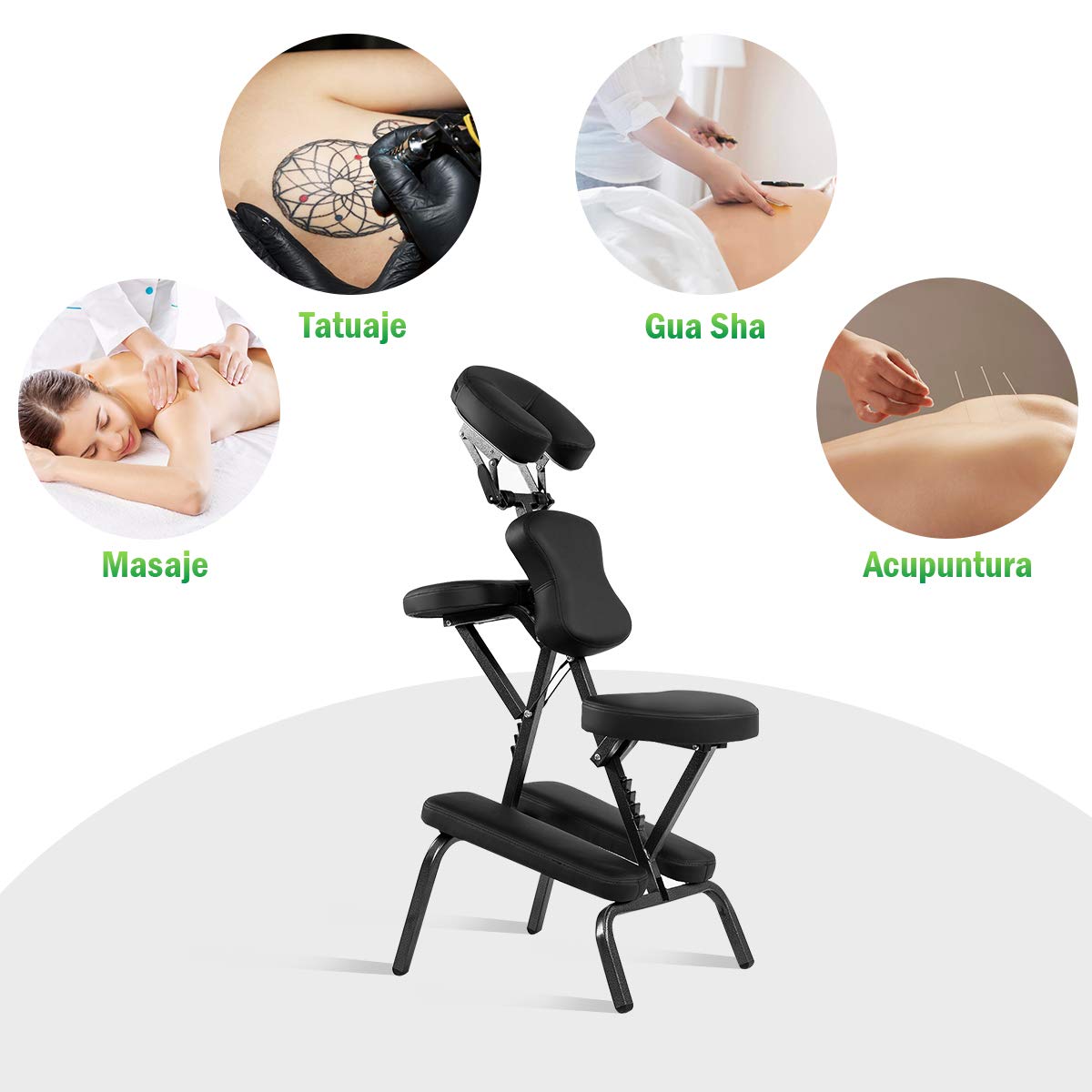 COSTWAY Silla de Masaje Plegable Altura Ajustable, Sillón de Tatuajepara Estética SPA, Terapia Portátil (Negro)