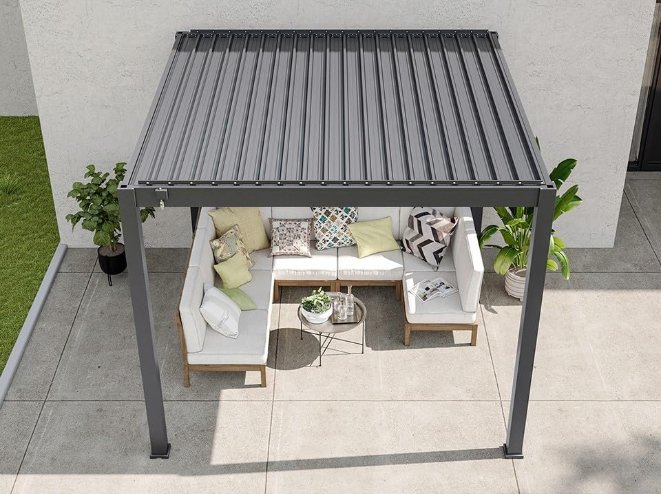 Direct ABRIS Pergola Bioclimatique Autoportée Aurora - 3x3 m - Gris Anthracite - Lames Orientables - Store Inclus