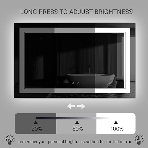 Miniatura 4 de Espejo de baño LED de 52 x 32 pulgadas con luces, espejo LED para baño, iluminado, antivaho, regulable ajustable, 3 colores, verticalhorizontal,