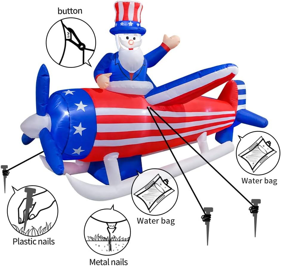 9FT Long 4th of July Decorations Outdoor,Independence Day Inflatable Uncle Sam with Build-in LED Lights,Patriotic Inflatable Decorations,Memorial Day Decorations for Yard Lawn Party Decor : Patio, Lawn & Garden