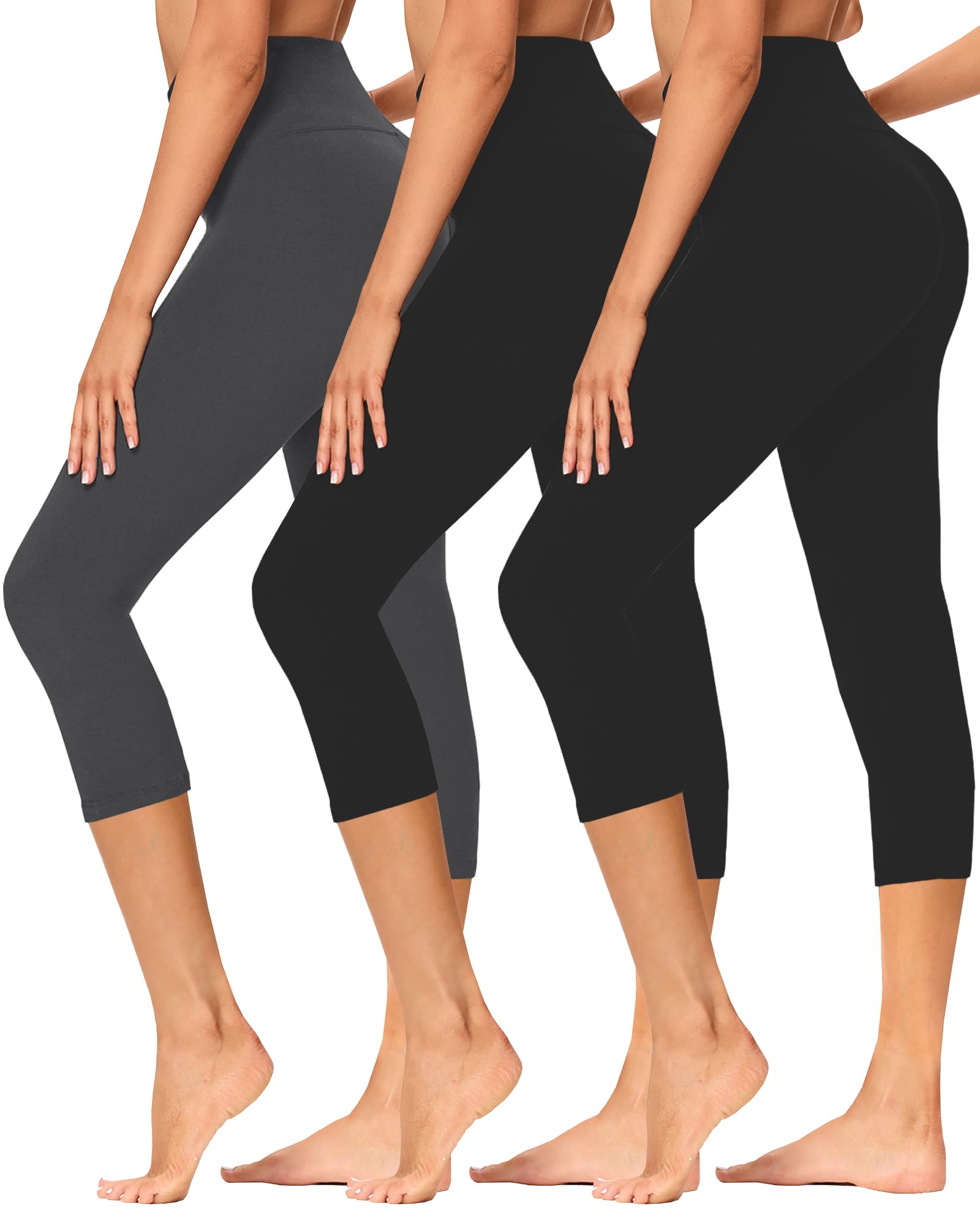 GAYHAY 3 Pack Capri Leggings for Women - Stretch Tummy Control Yoga Pants for Cycling Workout