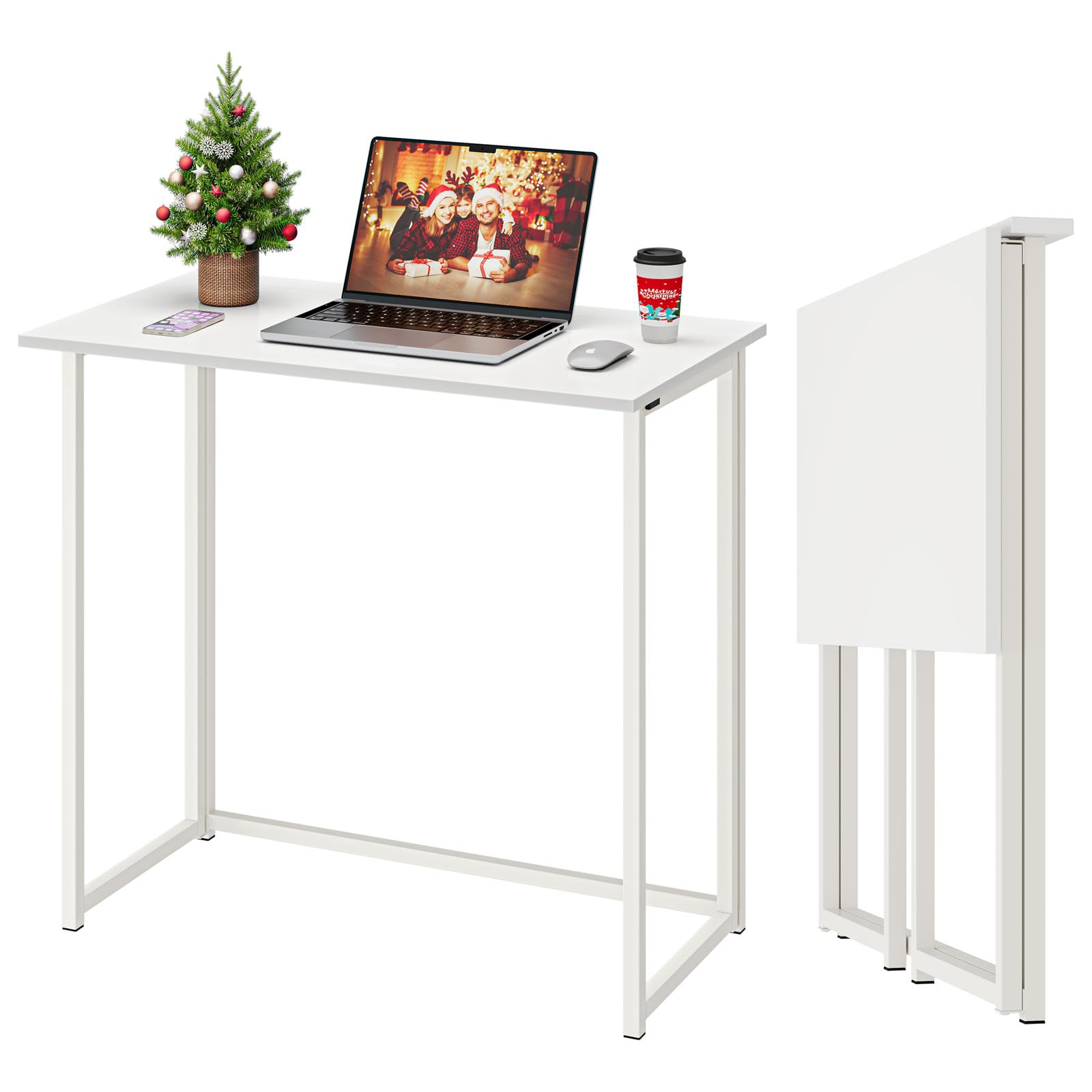 Moziel Scrivania Pieghevole, Scrivania per Casa e Ufficio per piccoli spazi, 80 x 45 x 74 cm Tavolo da Studio Porta PC Stabile e Salvaspazio