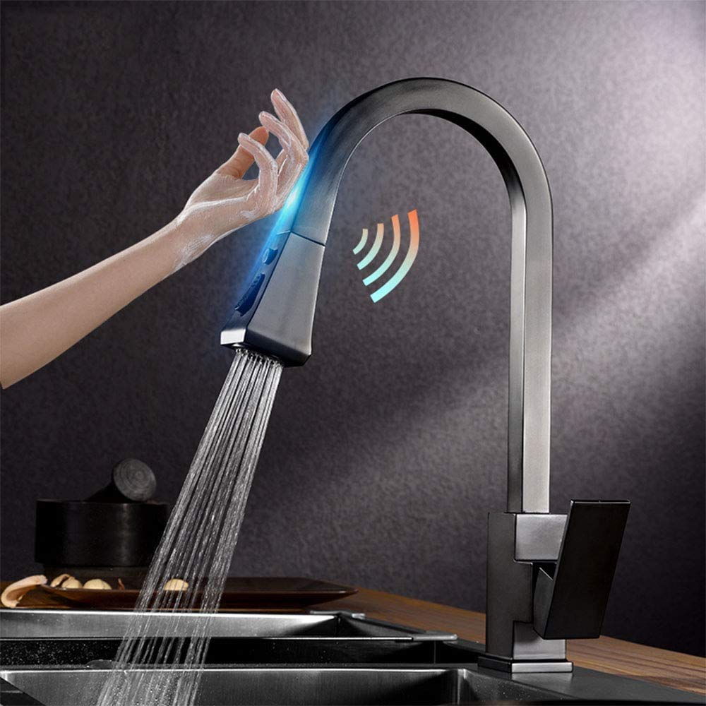 Robinet de cuisine à capteur sans contact et douchette extractible multi-jets