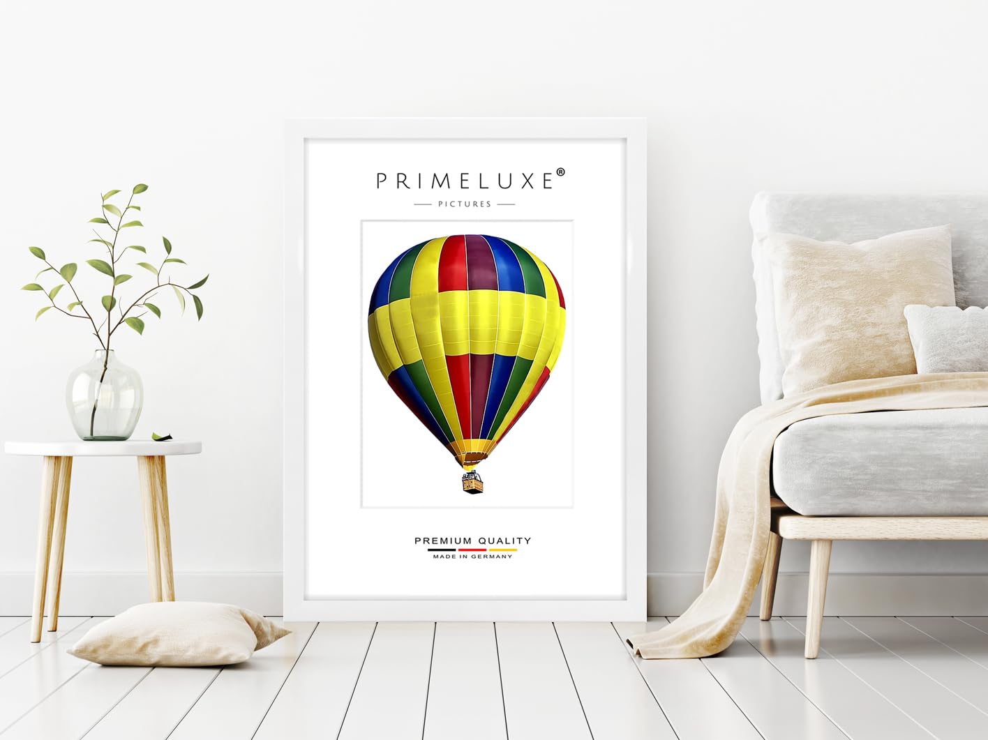 PrimeLuxe Holz Bilderrahmen 60 x 105 cm (Bildmaß) in Weiß-Hochglanz | Farbe und Größe wählbar | Rahmen für Poster | Puzzle | Foto collage | MADE IN GERMANY
