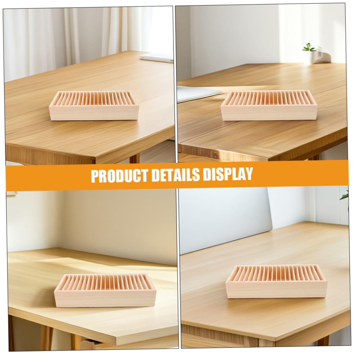 Veemoon Porta Biglietti da Visita e Struttura Staccabile in Legno Beige 2 Pezzi Scomparti Multipli per Organizzare e Conservare Carte da Lavoro in Ufficio o Casa