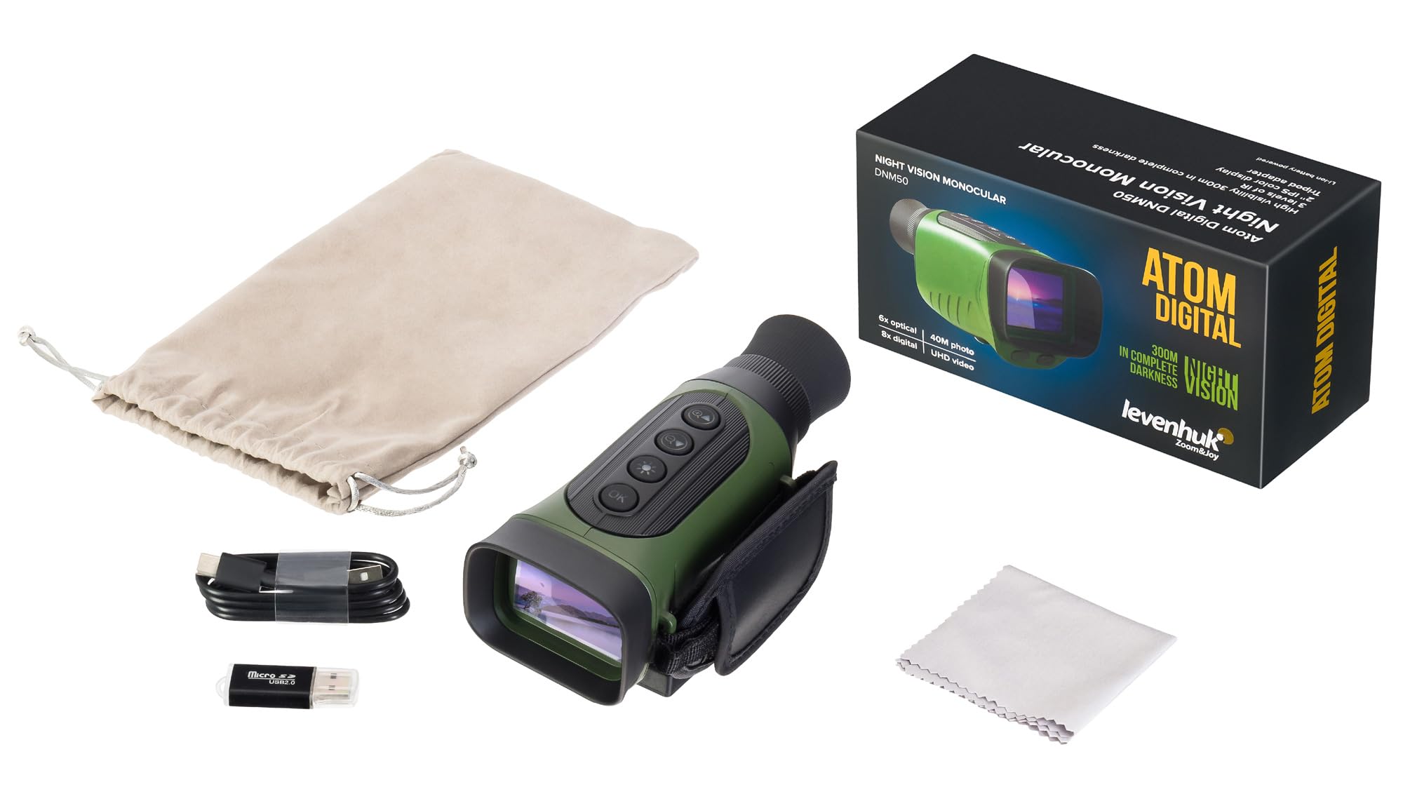 Levenhuk Atom Digital DNM50 – Monocular de Sujeción Manual, Compacto y Ligero, para Visión Diurna y Nocturna, con Grabadora de Fotos y Vídeos