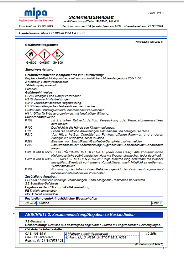 MIPA EP 100-20 2K-EP-Grundierung Set, RAL 9016 1kg, SET inkl. Härter