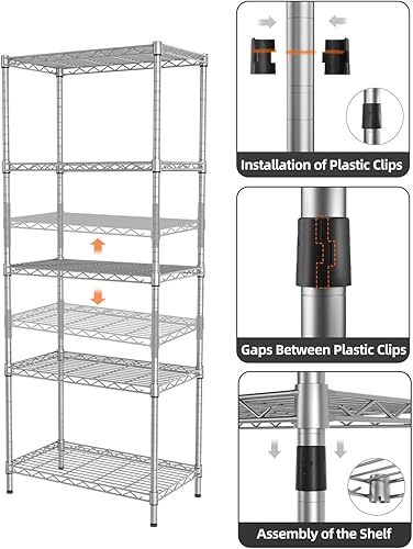 Miniatura 6 de SINGAYE Estantería de Alambre Ajustable Estantes de Almacenamiento Unidades de Pie para Cocina Armario Lavandería Baño Organizadores Despensa de