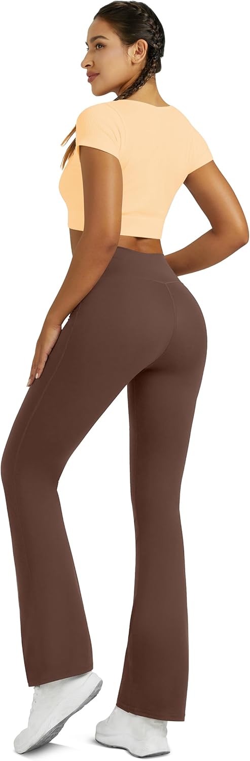 Flare Leggings for Women Yoga Pants with Pockets High Waisted Crossover Flare Leggings Bootcut Casual Yoga Pants - Image 4