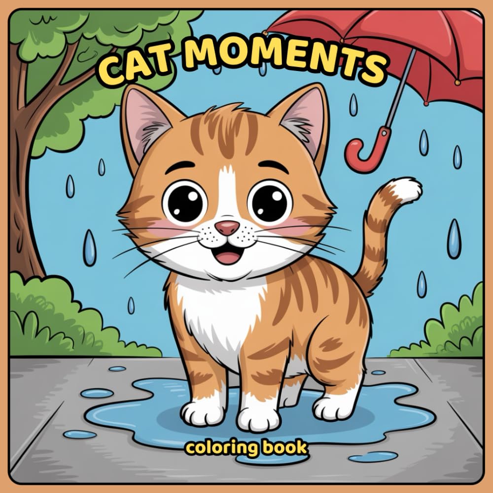 Cat Moments Coloring Book: Easy designs for Adults, Teens, and Kids Featuring Funny and Cute Cats for Relaxation and Fun