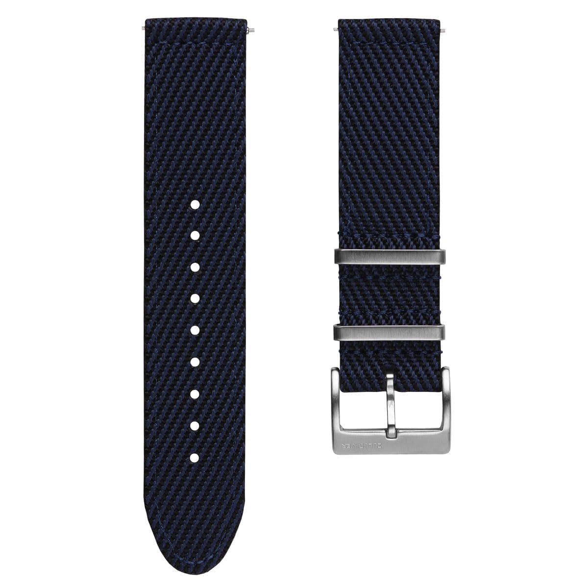 ZULUDIVER Seasalter Nylon Watch Strap, 2-Piece Military Style, Quick Release, OEKO-TEX Certified, Durable & Comfortable, Stainless Steel Hardware, Black & Blue, 20mm