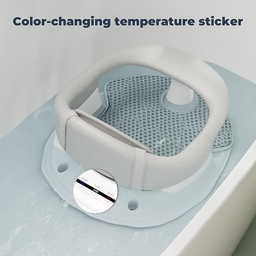 Vista 4 de Asiento de baño para bebés de 6 meses en adelante con alerta de temperatura+cojín suave+succión, asiento de baño para bebé, sentado con asiento