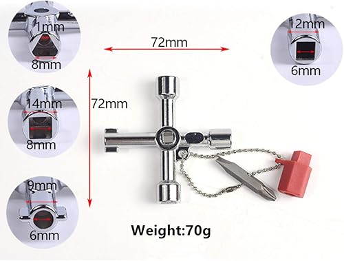 Miniatura 3 de Llave universal 4 en 1 de triángulocuadradaredonda, llave de aleación multifunción de 4 vías para válvula de gabinete de ascensor eléctrico de tren