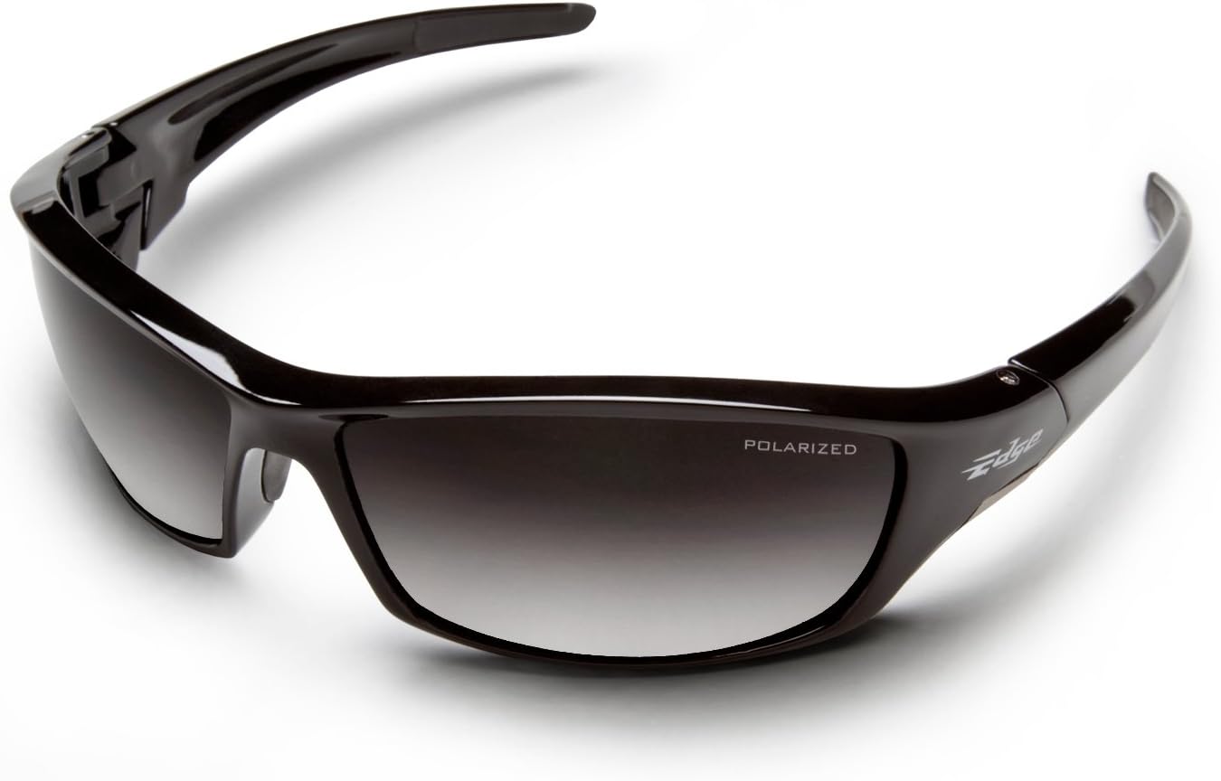 Edge TSRG216 Reclus Polarized Wrap-Around Safety Glasses, Anti-Scratch, Non-Slip, UV 400, Military Grade, ANSI/ISEA & MCEPS Compliant, 5.04" Wide, Black Frame/Gradient Smoke Lens