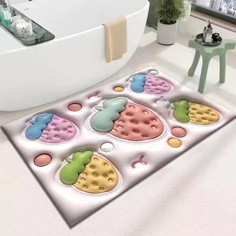 Tapis de douche à l'extérieur de la baignoire motif fraise en diatomite