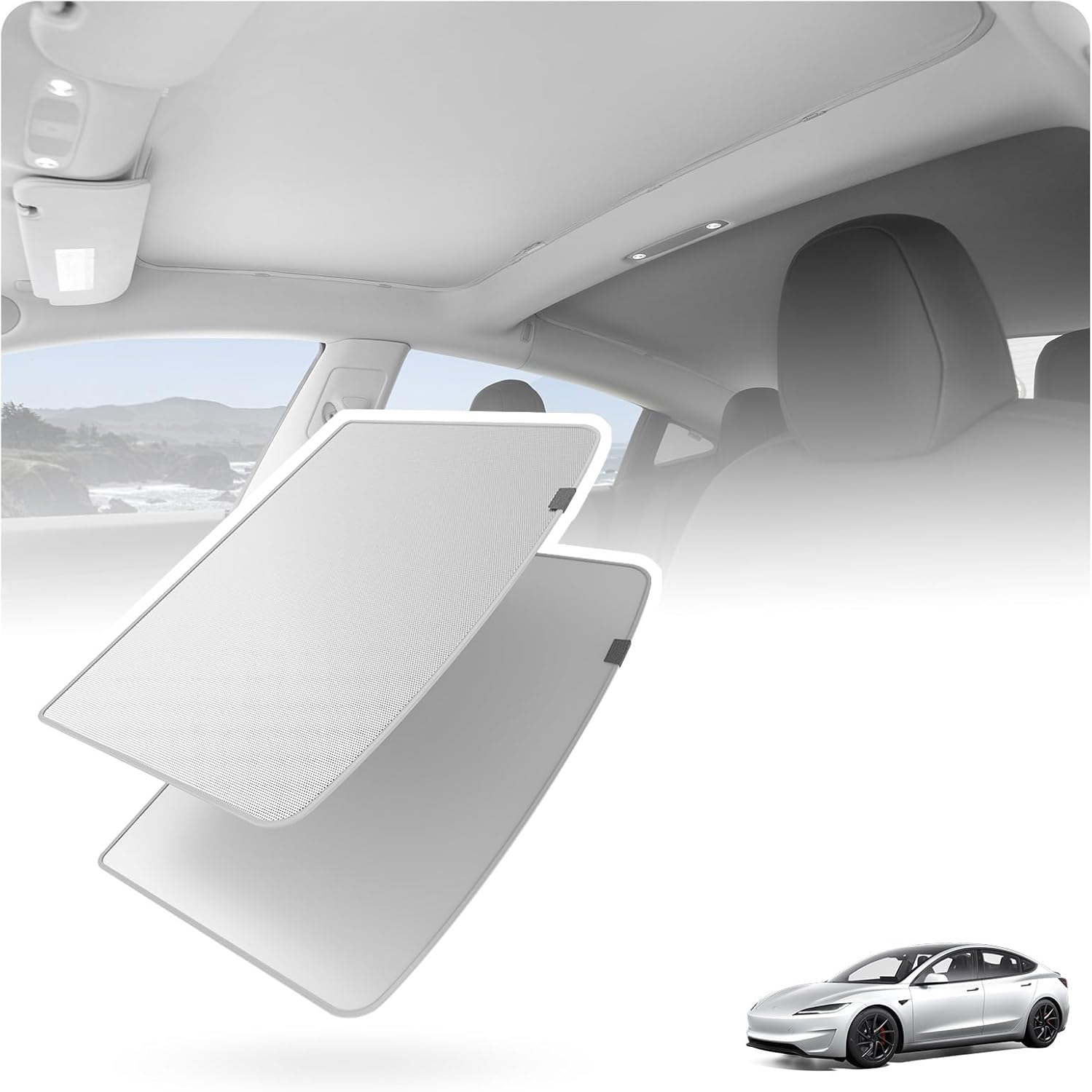 Tesla Model Y Sunshade Roof, Precision Fit - No Sagging | Sunroof Heat Shield, UV Protection for Interior, Clip-On Secure Installation, Easy Foldable Storage, Compatible with 2021-2024 Tesla Model Y