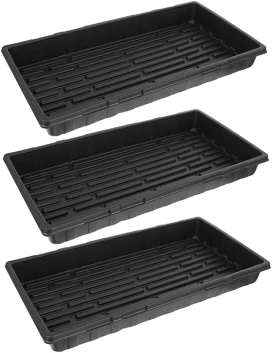 Luxshiny 3pcs Black Thick Non-Perforated Seedling Germination Trays 1.8mm Sturdy Nursery Starter Trays for Greenhouse and Indoor Plant Growing