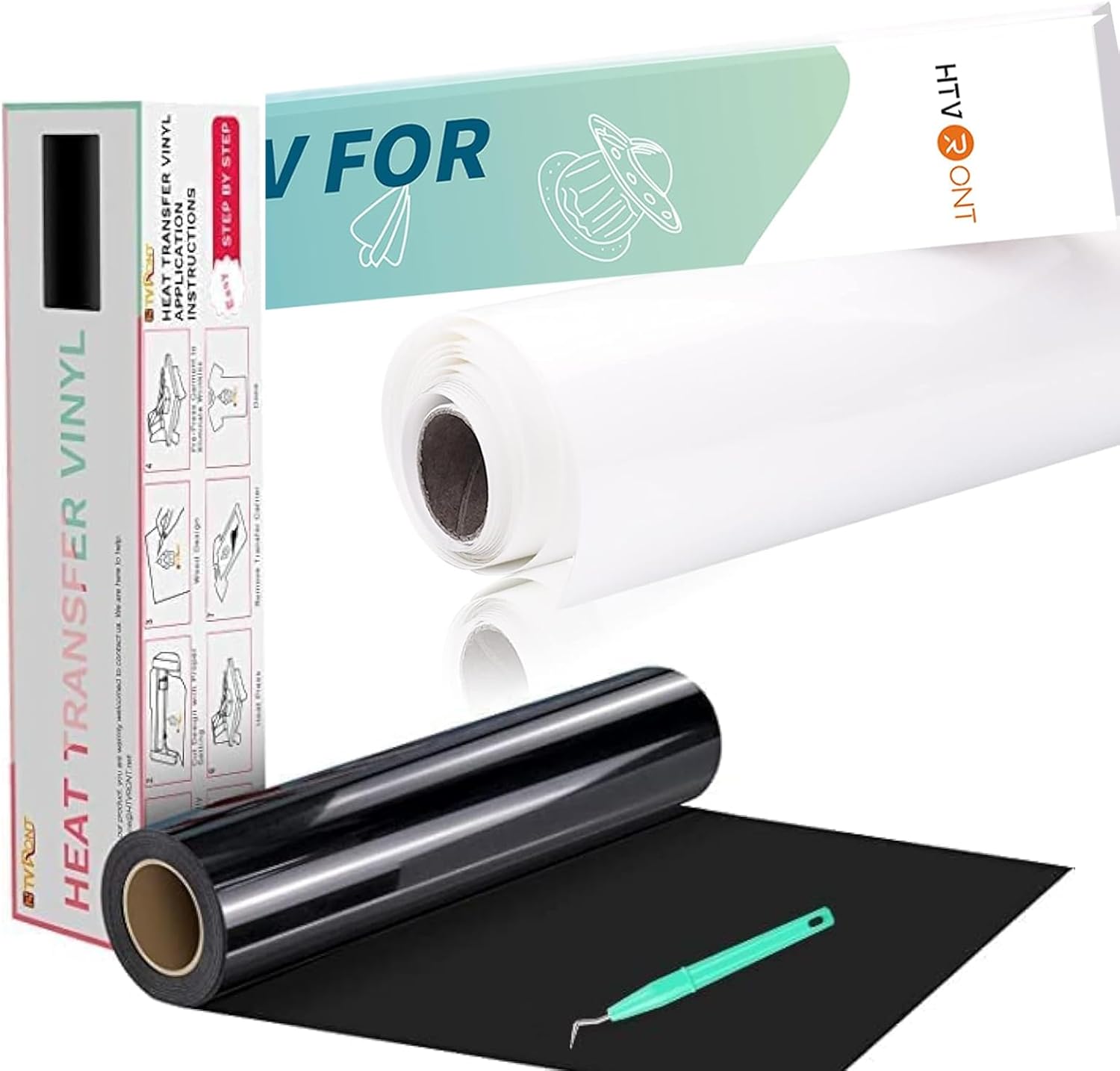 HTVRONT 12" x 20ft Black Heat Transfer Vinyl Rolls & 12" X