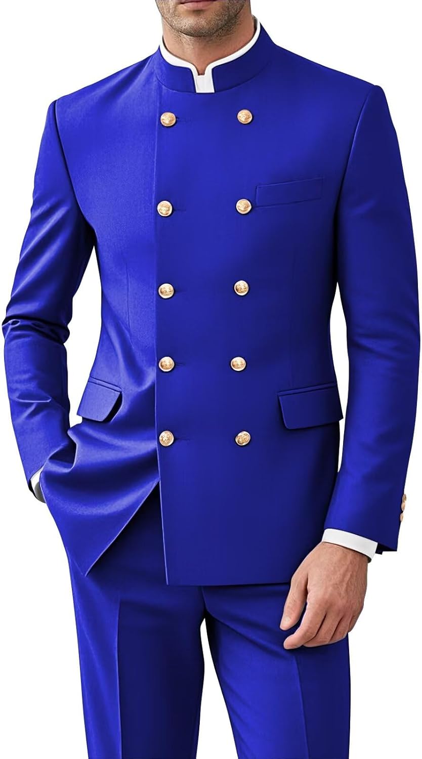Men 2 Pieces Chinese Tunic Suit Mandarin Collar Suits for Men Gold Button Jacket Pant Set Traditional Wedding - Image 8