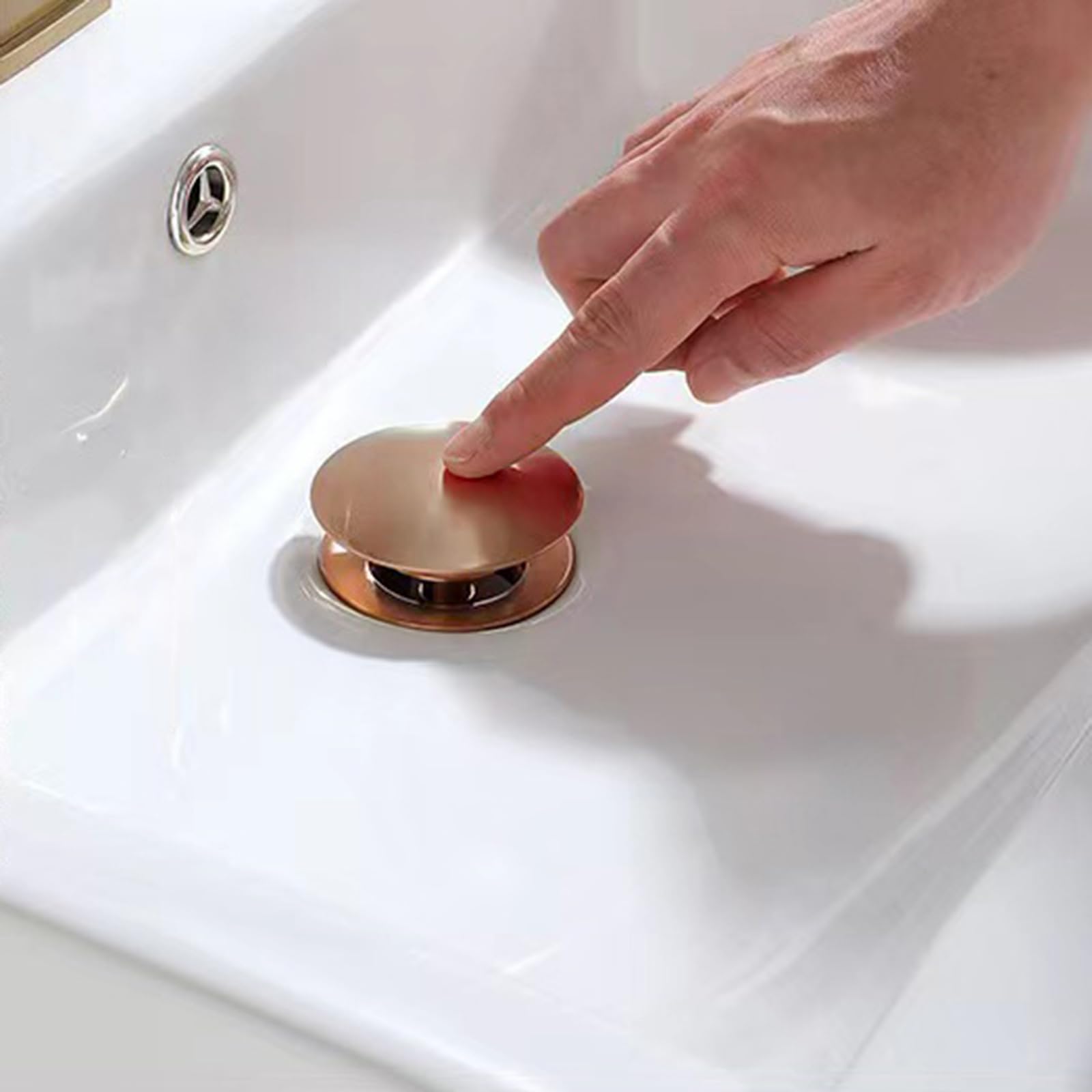 Wymiana korka zlewozmywakowego, zatyczka do zlewu łazienkowego, Zestaw odpływowy do umywalki łazienkowej, różowe złoto, odpływ typu pop-up z przelewem, odpływ typu pop-up z przelewem, z otworem przele